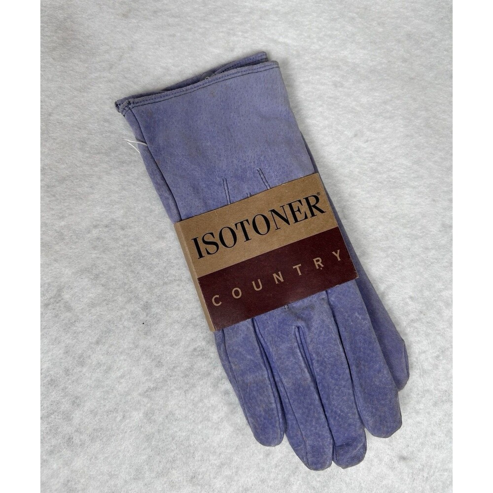 Vintage Aris Isotoner Lavender Suede Leather Gloves Lined Wrist 48650 Sz L